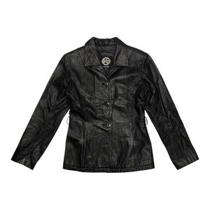 SOLD Vintage Wilsons Maxima Black Leather Jacket Button Up Coat Women’s Size Sm